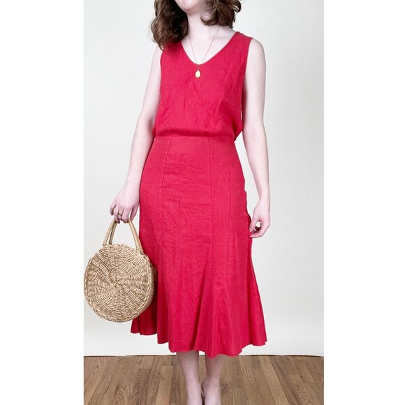 Anthropologie Linen Matching Midi Skirt Set Sleeveless Wedding Guest Coord Boho - Picture 7 of 7